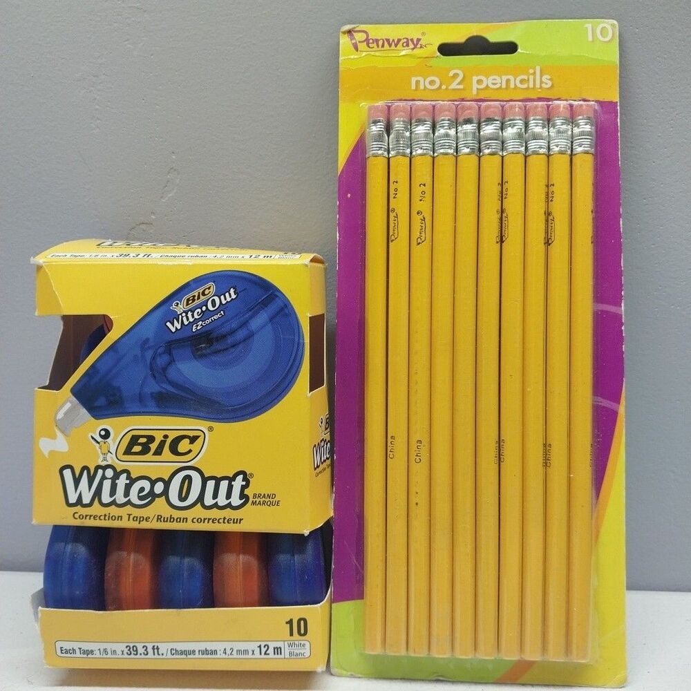 BIC Wite Out EZ Correct Correction Tape Lot Of 8 + 10 Pack Penway No 2 Pencils